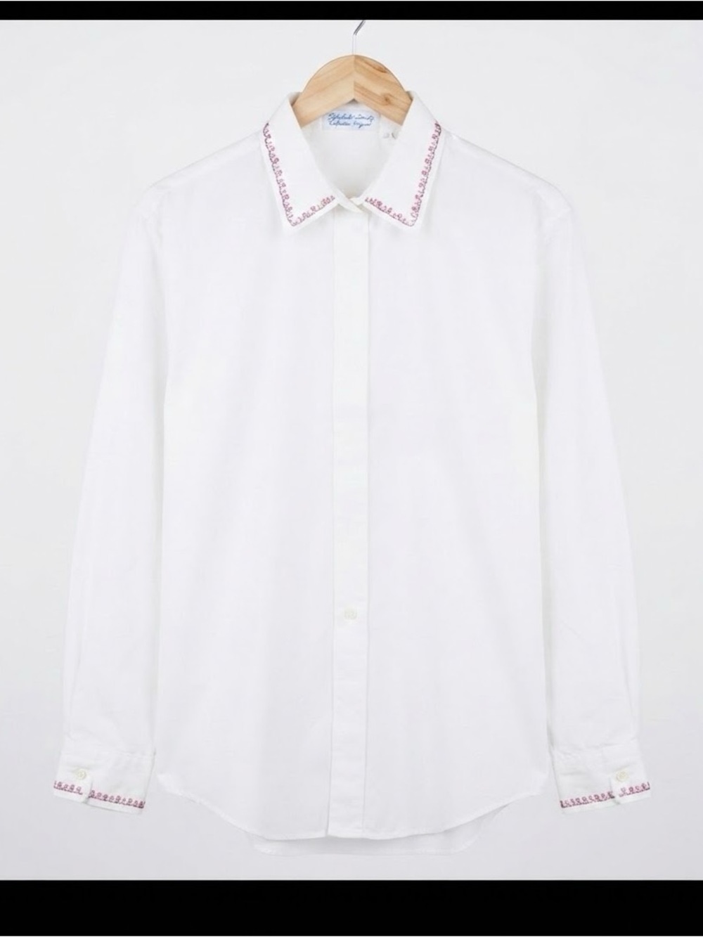 Embroidered Button Down Shirt White Long Sleeve LARGE